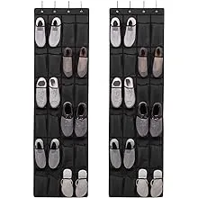 Gorilla Grip Slip Resistant Breathable Space Saving Mesh Large 24 Pocket Shoe Organizer, 2 Pack, Up to 40 Pounds, Over the Door, Sturdy Closet Storage Rack Hangs on Closets for Shoes, Sneakers, Black