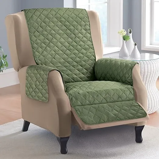 Collections Etc Reversible Quilted Furniture Protector Cover, Olive/Sage, Recliner