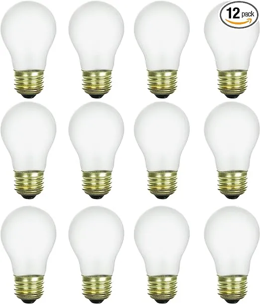 Sunlite 41615 Incandescent Appliance A15 Light Bulb, 15 Watts, 70 Lumens, Medium Base (E26), Dimmable, Mercury Free, 2600K Warm White, Frost, 12 Count