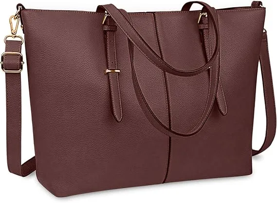 Laptop Tote Bag for Women 15.6 Inch Leather Computer Laptop Bag Office Work Bag