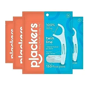 Plackers Twin-Line Dental Floss Picks, 75 Count (Pack of 4)