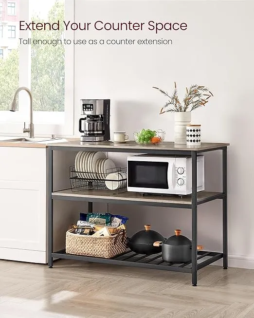 VASAGLE Kitchen Island with 3 Shelves, 47.2 Inches Kitchen Shelf with Large Worktop, Stable Steel Structure, Industrial, Easy to Assemble, Greige and Black UKKI001B02VASAGLE Kitchen Island with 3 Shelves, 47.2 Inches Kitchen…