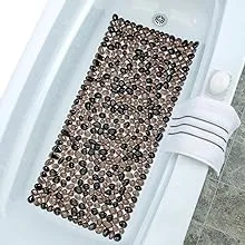 SlipX Solutions Extra Long Deep Foot Massager Bath Tub & Shower Mat 38x17 | Non-Slip, 188 Suction Cups | Feels Great on Tired Feet, Looks Like River Rock | Machine Washable, Aqua Pebbles