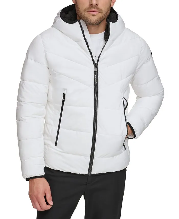 Men's Chevron Stretch Jacket With Sherpa Lined Hood