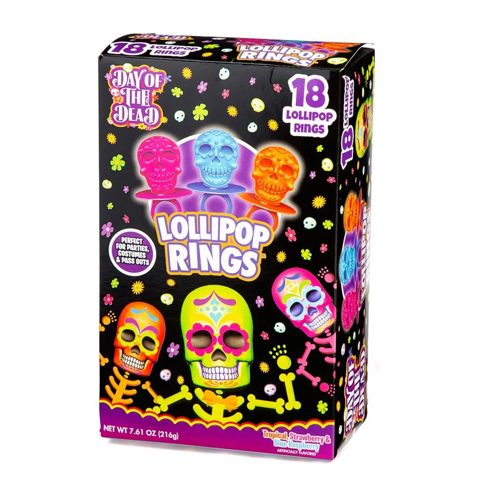 Day of the Dead Ring Lollipops, Edibles, Halloween, 18 Pieces