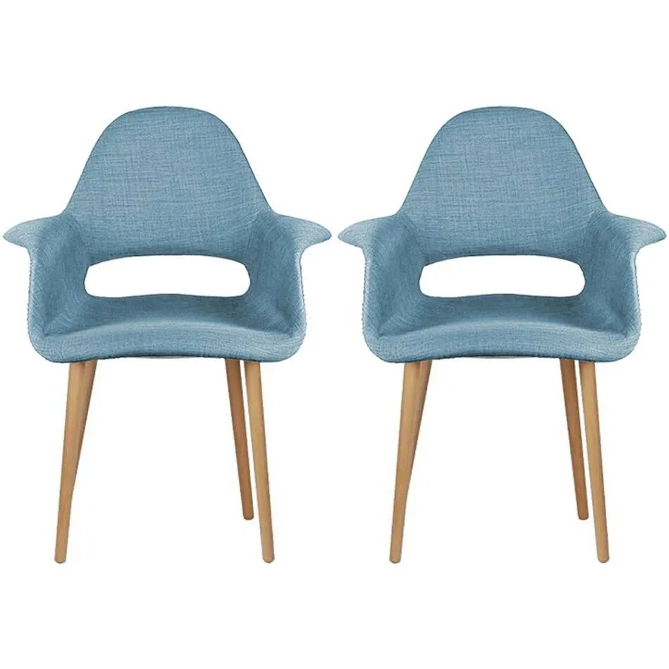 Set of 2 Blue Fabric Upholstered Seat Mid Century Modern Dining Chairs