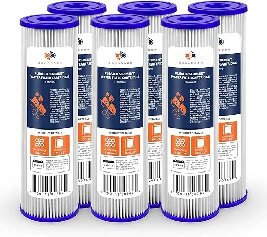 Aquaboon 1 Micron 10" x 2.5" Pleated Sediment Water Filter Cartridge, Universal Replacement for Any 10 inch RO Unit, Compatible with R50, 801-50, WFPFC3002, WB-50W, SPC-25-1050, WHKF-WHPL, 6-Pack