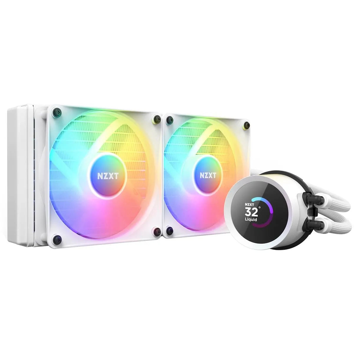 NZXT Kraken 240 RGB - 240mm AIO CPU Liquid Cooler - Customizable 1.54"" Square LCD Display for Images, Performance Metrics - High-Performance Pump - 2 x F120 RGB Core Fans - White