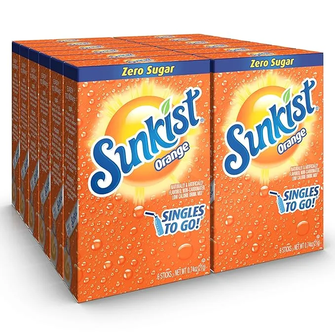 Sunkist Singles To Go Drink Mix Strawberry, 6 Boxes with 6 Packets Each - 36 Total Servings