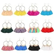 12 Pairs Bohemian Tassel Earrings for Women-Trendy Colorful Fringe Statement Earrings Christmas Earrings for Women Jewelry