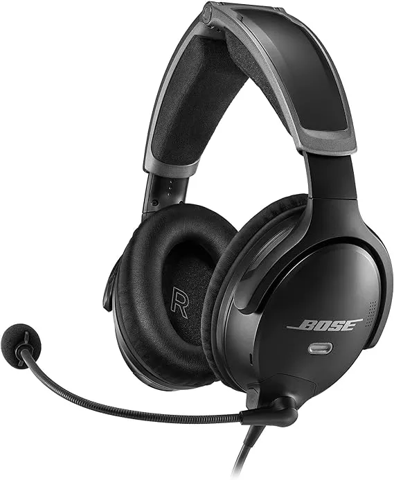 Bose A30 Aviation Headset, Lightweight Comfortable Design, Adjustable ANR and Noise Cancelling [Dual Plug] – Black