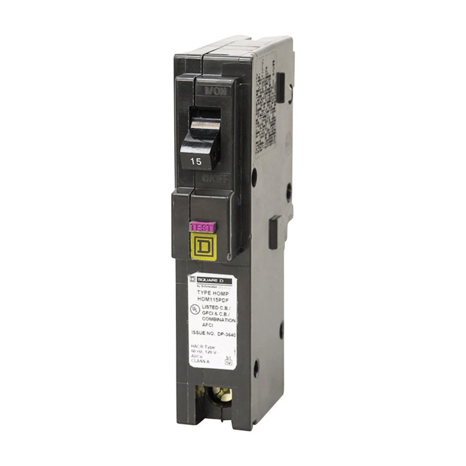 Square D HOM115PDFC Homeline Single-Pole Dual Function Circuit Breaker, 15 Amp