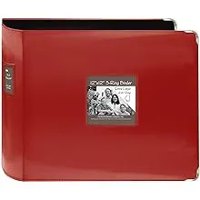 Pioneer Sewn Leatherette 3 Ring Binder 12"X12" Red