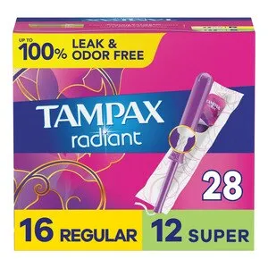 Tampax: Radiant Duopack, Tampones de plástico sin perfume regulares/súper absorbentes