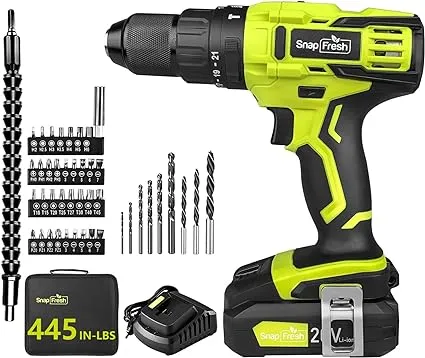 SnapFresh Cordless Impact Drill 20V 1/2" Power Drill Set w/ 445in-lbs Torque Max