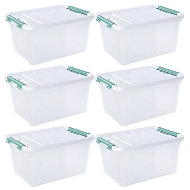 Wekioger 22 Quart Clear Plastic Box with Lid, Latching Storage Bin with Handle, Set of 4