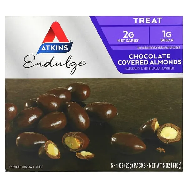 Atkins Endulge Treat Chocolate Covered Almonds. Rich & Crunchy. Keto-Friendly.1 Oz, 5 Count (Pack of 4)