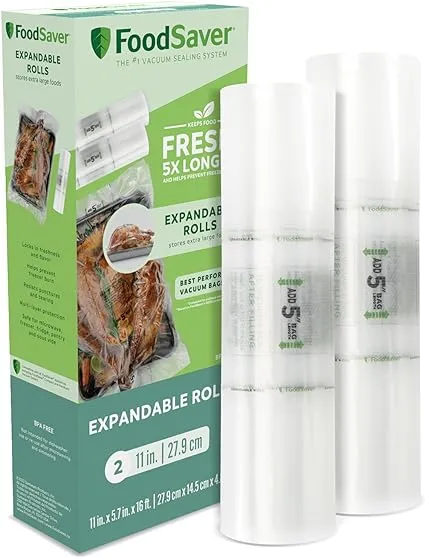 FoodSaver x 16' Expandable Heat-Seal Food Preservation, Freezer Sous Vide Bags, 11" Rolls, Clear