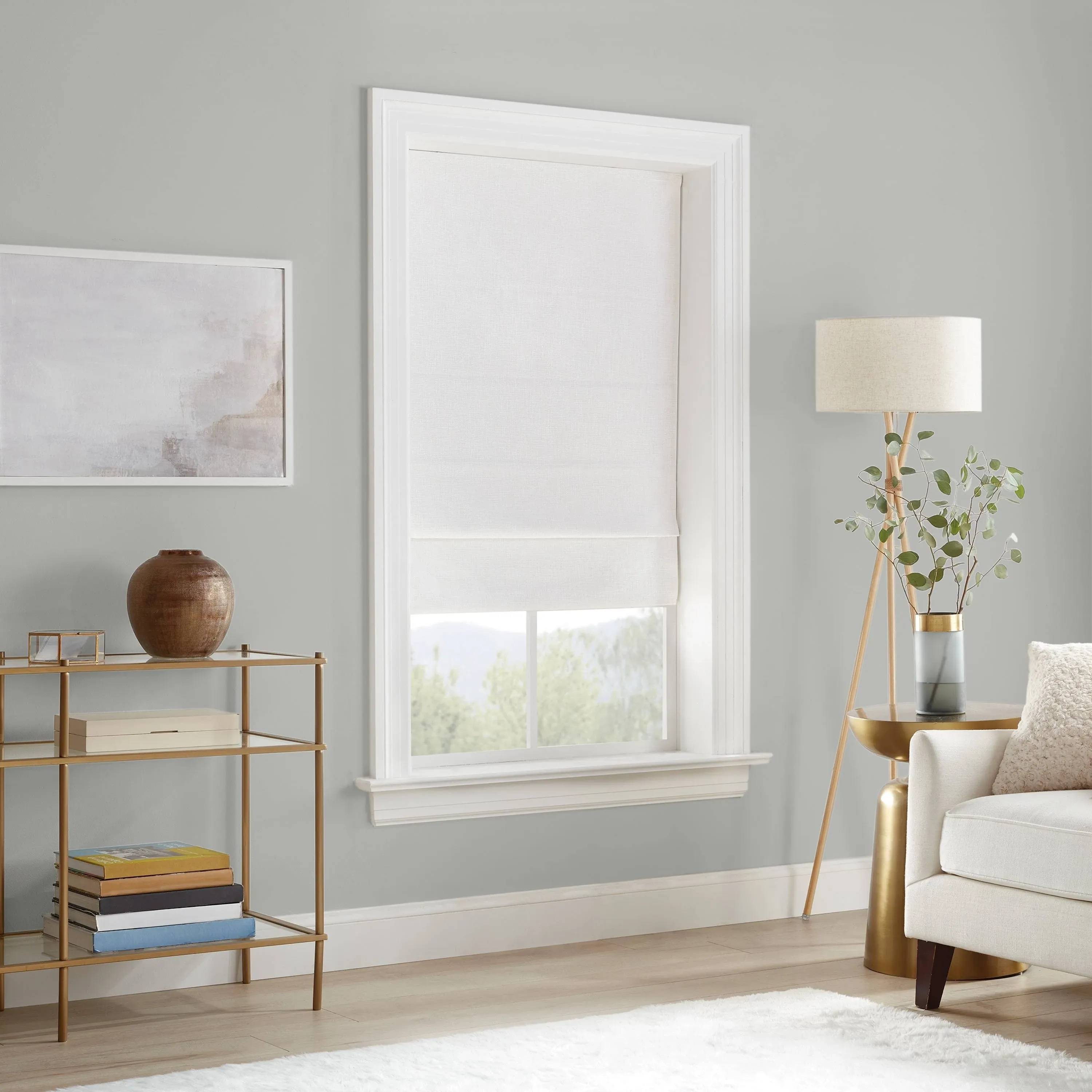 Eclipse Drewton Motorized 100% Blackout Cordless 31 in Wide x 64 in Long Textured Roman Shade in White