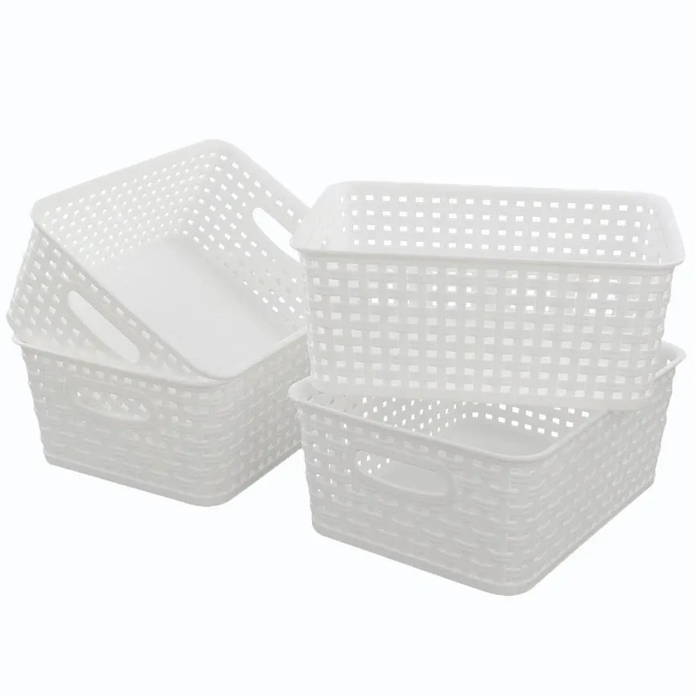 Eslite Plastic Storage Baskets,11.4X8.9X4.7",Pack of 4 (White)