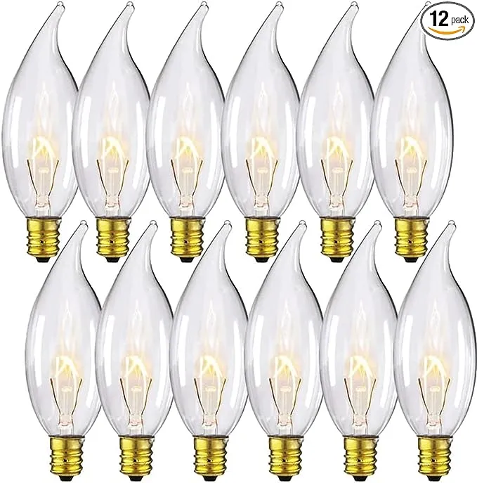 12-Pack E12 Candle Light Bulbs,40 Watt Clear Candelabra Base (E12) 110V_120V,Flame Shaped Incandescent Chandelier Light Bulbs,Dimmable, Warm White