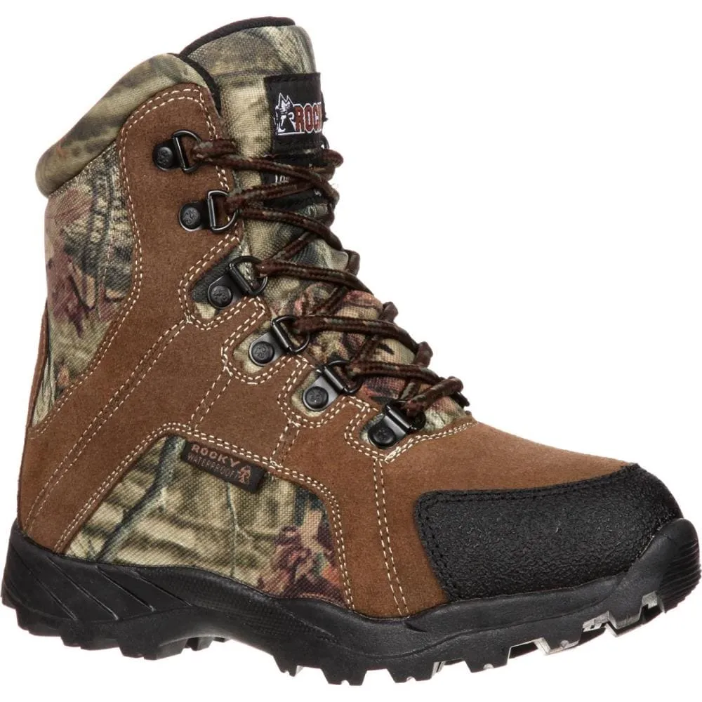 Rocky Youth Unisex Brown and Mossy Oak Bu Country Waterproof Boots Size: 4 Medium