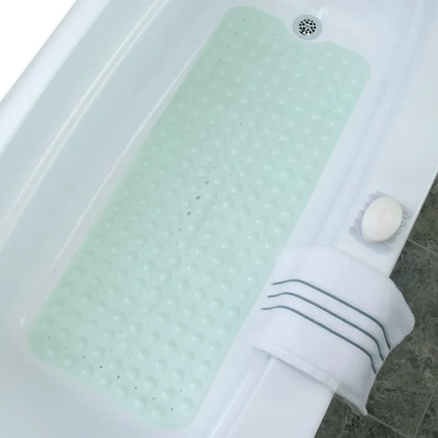 SlipX Solutions Power Grip Extra Long Bath Tub & Shower Mat 39x16, Wet Floor Non-Slip for Elderly & Kids Bathroom, 30% Longer Bathtub Mats, 200 Suction Cups, Drain Holes (1, White)