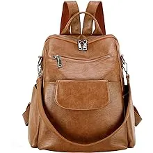 Women‘s Backpack Purse PU Leather Large Capacity Multipurpose Design Handbags and Shoulder Bag,Brown