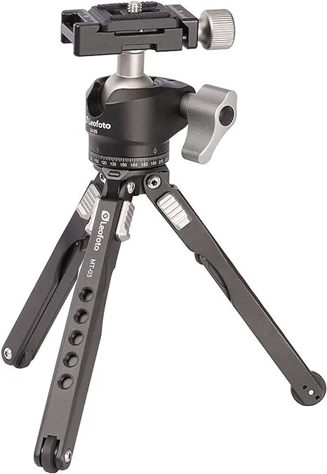 Leofoto MT-03 Tabletop Tripod, Aluminum Mini Tripod, 2 Leg Sections, Foldable Leg, Portable and Compact, 1/4" Mounting Stud and Accessories Thread (MT-03+LH-25)