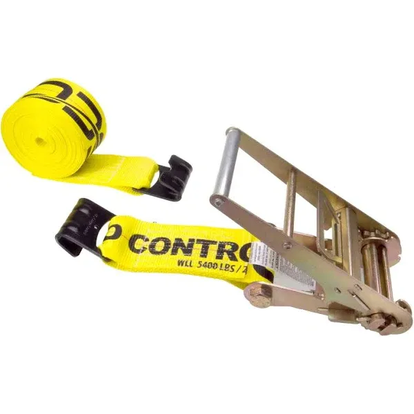 US Cargo Control 4 Inch Flat Hook Ratchet Strap, 4 Inch x 30 Foot, Yellow Heavy Duty Ratchet Straps with Black Flat Hooks, 5,400 lbs. Working Load Limit, Tie Down Straps for Flatbed Trailer