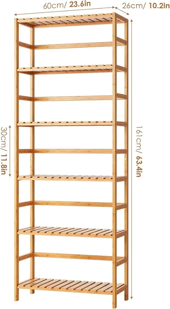 FOTOSOK 6-Tier Bamboo Shelf, Bamboo Bookcase with Adjustable Shelves, Free Standing Storage Shelf Unit, Plant Flower Stand for Kitchen, Bathroom, Home Office, Natural