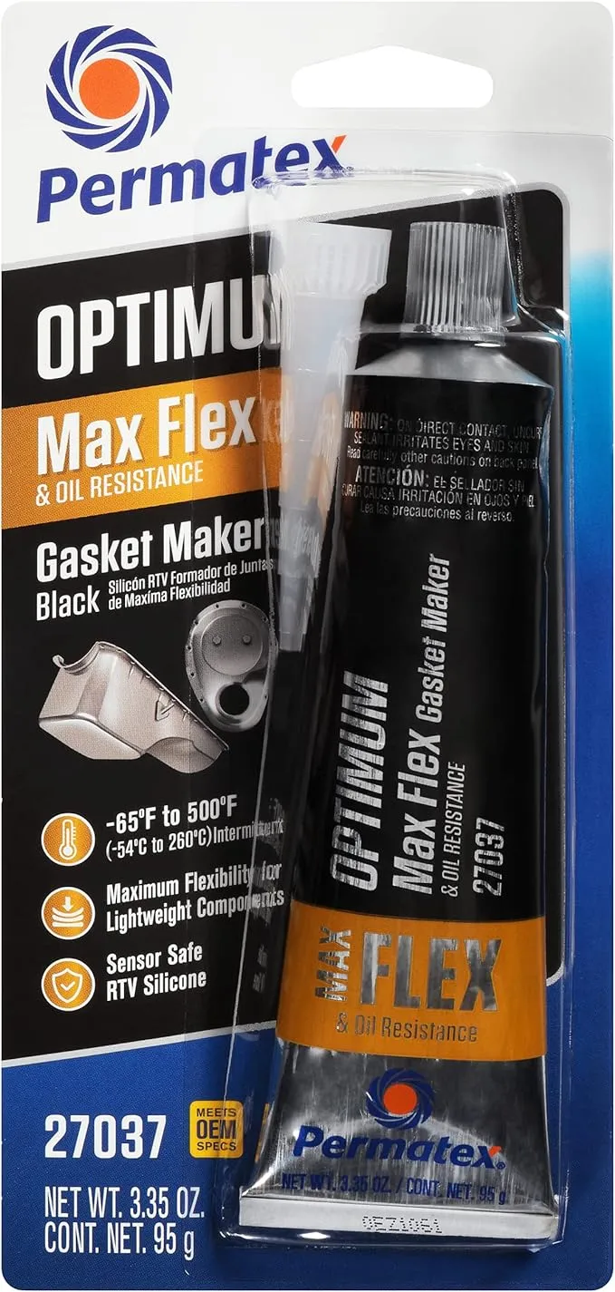 Permatex 27037 Optimum Black Maximum Oil Resistance RTV Silicone Gasket Maker, Sensor Safe and Non-Corrosive, for High Flex and Oil Resistant Applications 3 oz