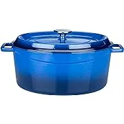 LAVA 7.5 Quarts Cast Iron Dutch Oven: Multipurpose Stylish Oval Shape Dutch Oven Pot with Three Layers of Enamel Coated with Trendy Lid (Blue)LAVA 7.5 Quarts Cast Iron Dutch Oven: Multipurpose S…