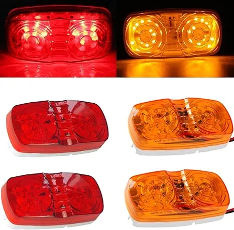 NEW SUN 4 Pcs Amber & Red 10 LED Trailer Side Marker Light, Bullseye/Tiger Eye/Double Bubble Clearance Light, 12V 4x2 Rectangular LED Light Surface Mount for Camper, Trucks, Rvs