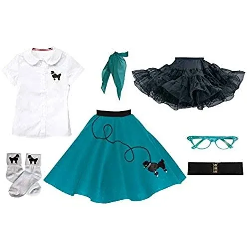 Hip Hop 50s Shop 7 Piece Child Poodle Skirt Outfit Size 12 Teal