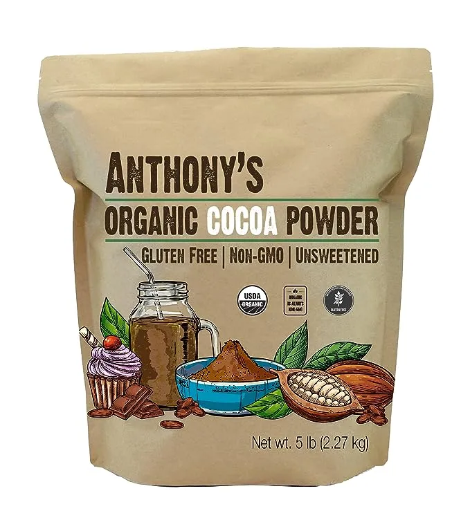 Anthony's Organic Raw Cocoa Powder, 5 lb, Batch Tested and VERIFIED Gluten Free & Non GMO