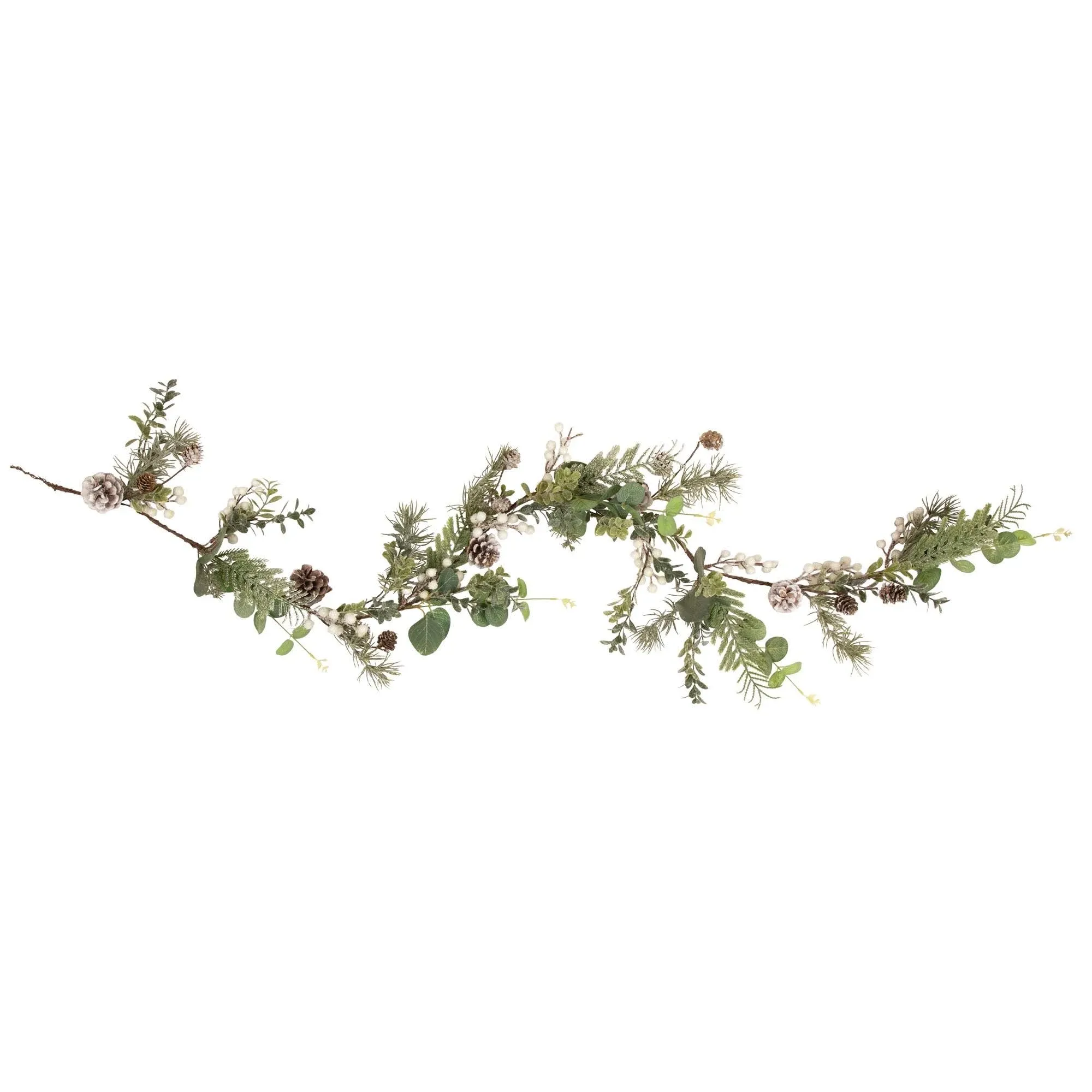 5' White Berry Eucalyptus and Pinecone Christmas Garland Unlit