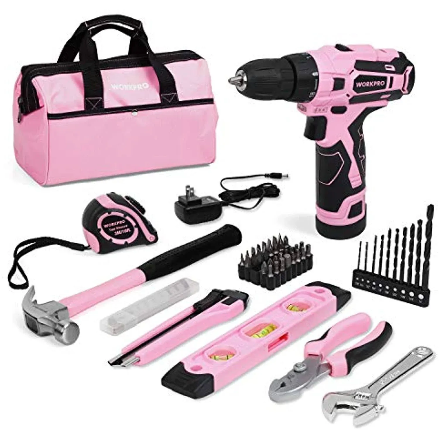 WORKPRO Deburring Tool and Pink Cordless Drill Driver Set