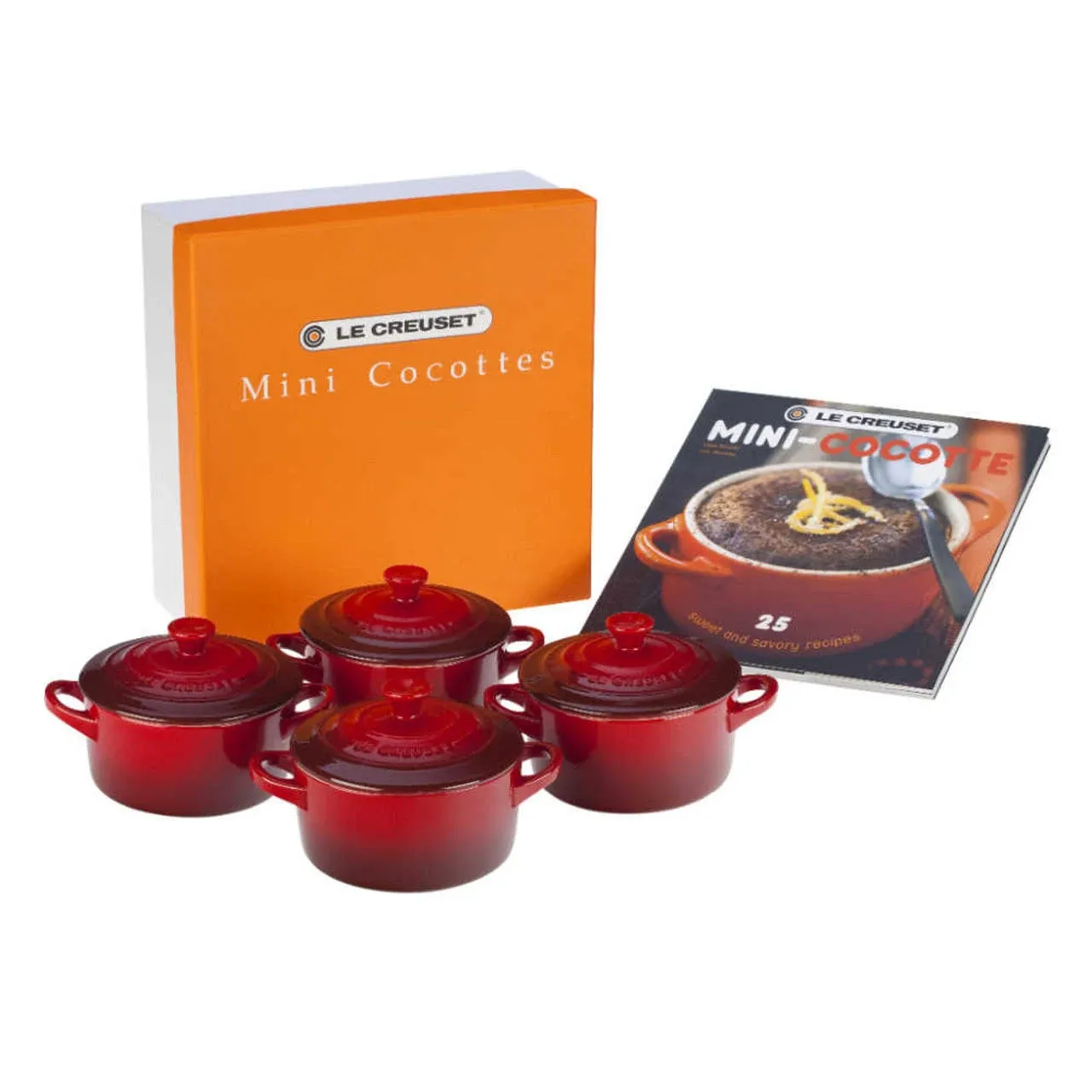 Le Creuset Stoneware Set of 4 Mini Cocottes with Cookbook