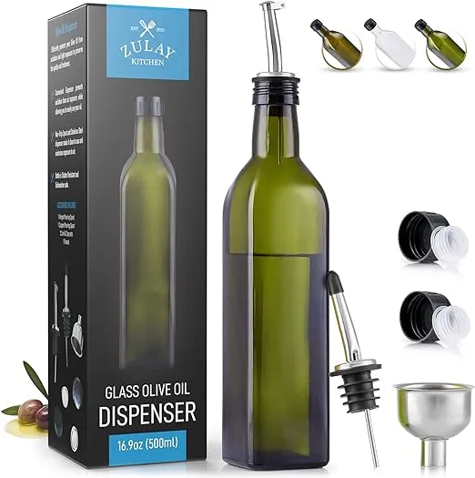 Zulay Kitchen Olive Oil Dispenser Bottle with Accessories - Green