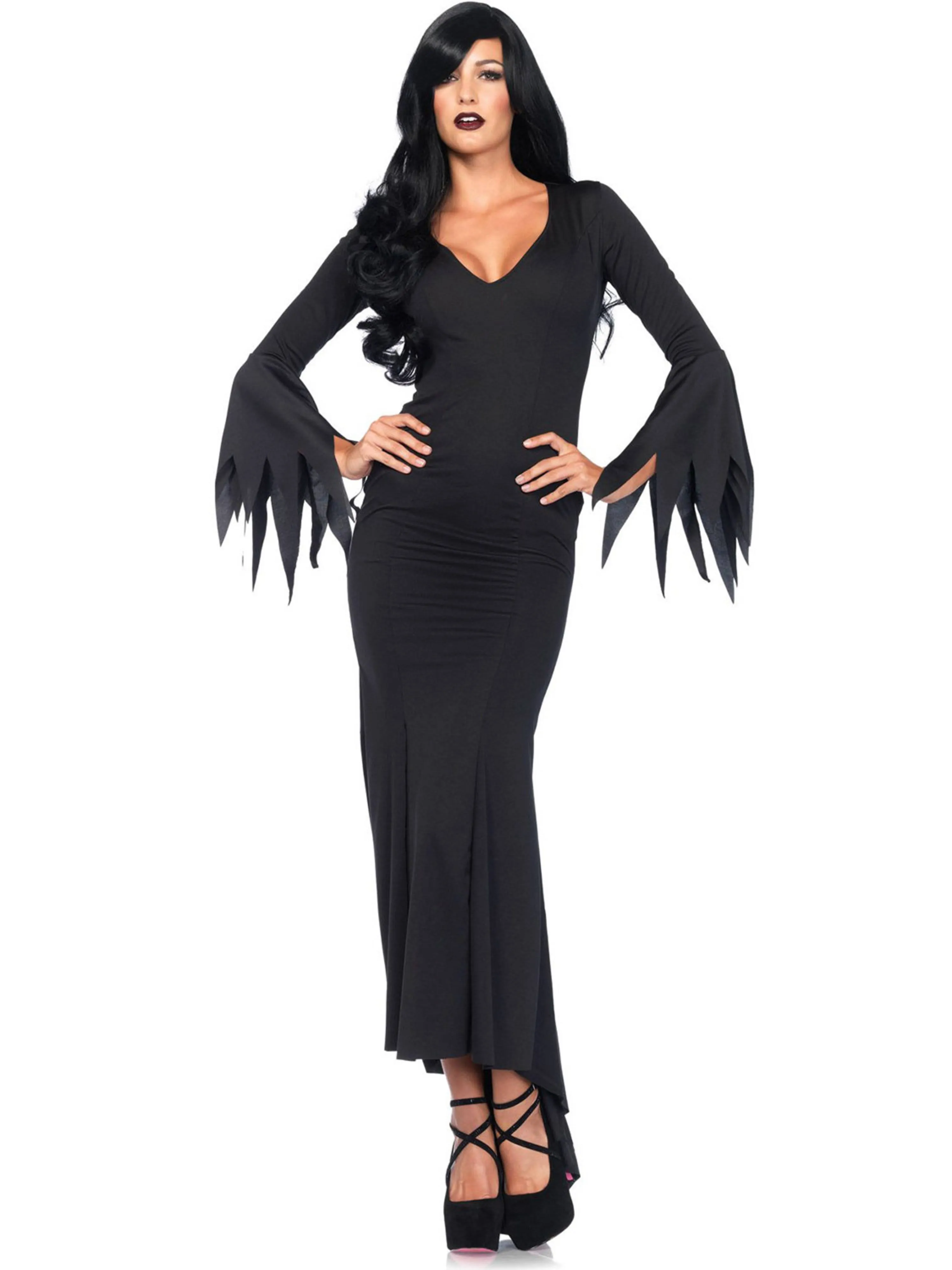 Black Dress Floor Length Tight fitting Halloween Gothic RolePlay Costume