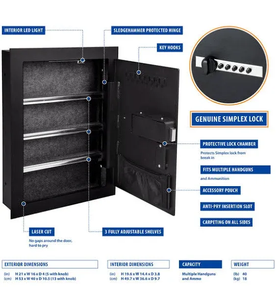 Viking Security Safe VS-52SX Heavy Duty Mechanical Hidden Wall Safe with Simplex Lock Simplex Safe Simplex Lock Safe In the Wall Gun Safe Pistol Safe