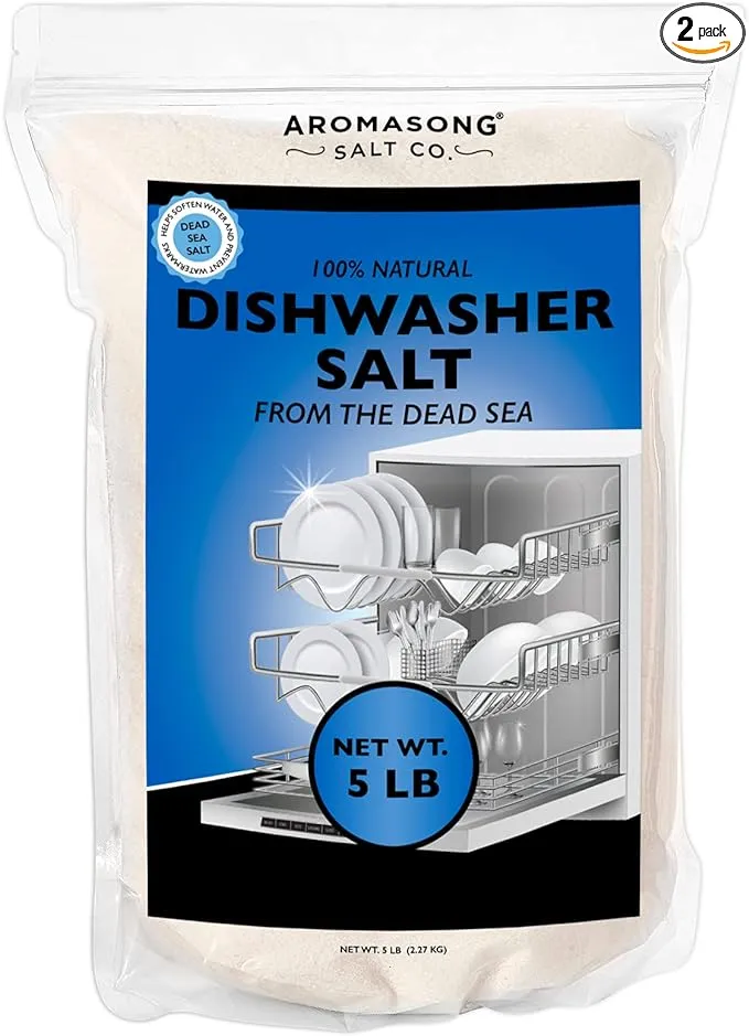 Aromasong Dishwasher Salt 5 LB - 100% Natural Water Softening Agent for Cleaner Dishes & Washer Reactivation