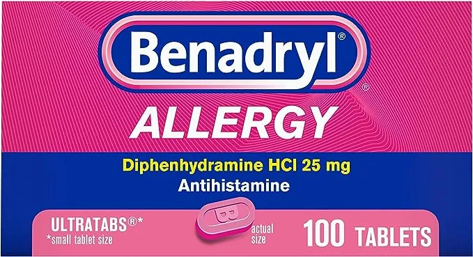 Benadryl Ultratabs 抗组胺过敏缓解药，苯海拉明盐酸盐片剂，用于缓解感冒和过敏症状，如打喷嚏、流鼻涕、眼睛和喉咙发痒，100 片