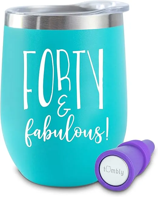 40th Birthday Gifts for Women – 12 oz 40 and Fabulous Wine Tumbler with Lid - 