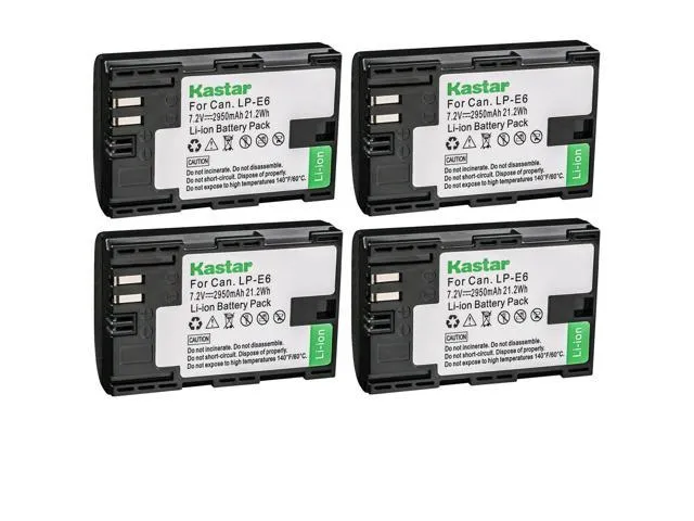 Kastar 4-Pack LP-E6 Battery Replacement for Canon LP-E6, LP-E6N, LP-E6N Pro, LP-E6NH Battery, LC-E6, LC-E6E Charger, Canon BG-E6, BG-E9, BG-E11, BG-E13, BG-E14, BG-E16, BG-E20, BG-E21, BG-E22 Grip