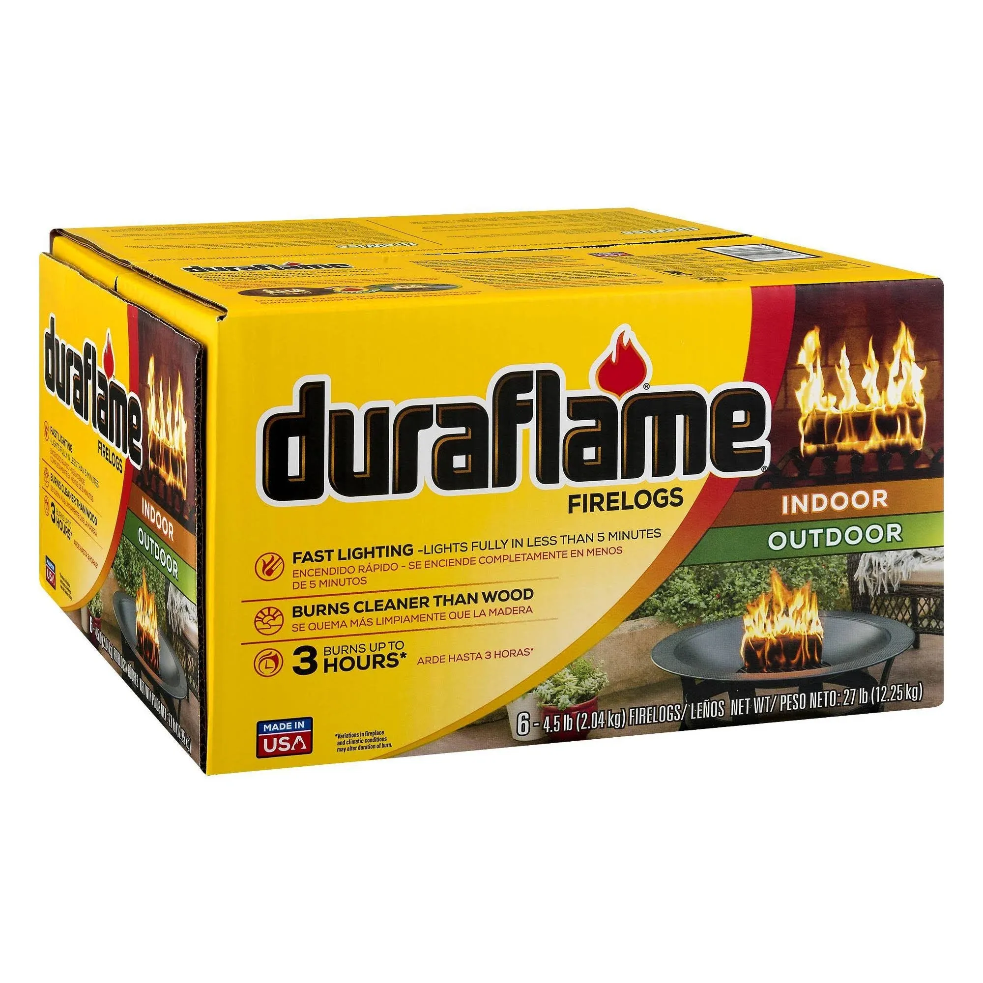 Duraflame 4.5lb Firelog 3 Pack, 3 Hour Burn, Indoor/Outdoor Use