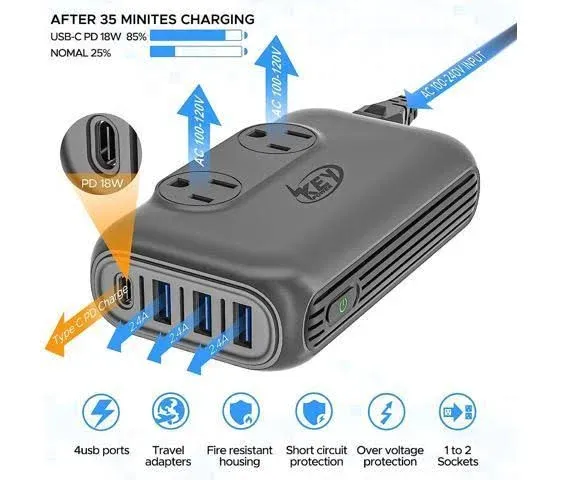 230-Watt Step Down 220V to 110V Voltage Converter & International Travel Adapter/Power Converter with USB C Port 18W- [Use for USA Appliance.