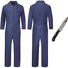 Adult Halloween Killer Costume-Dark Navy Coverall with Toy Knife, Halloween Ends Cosplay, Michael Killers Costume Set