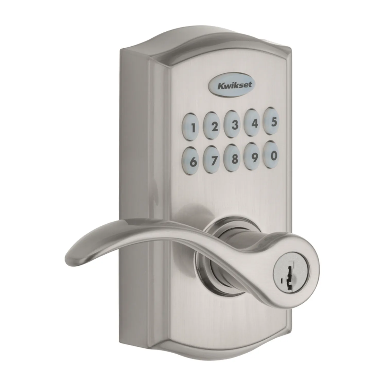 Kwikset SmartCode 955 Keypad Electronic Lever Door Lock Deadbolt Alternative with Pembroke Door Handle Lever Featuring SmartKey Security in Satin Nickel